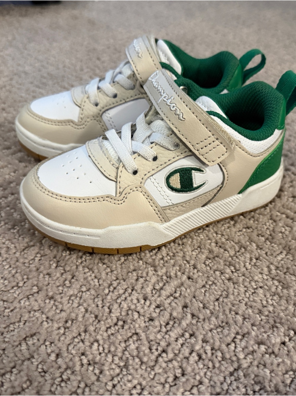 Champion Kids White and Green Velcro Strap Sneakers